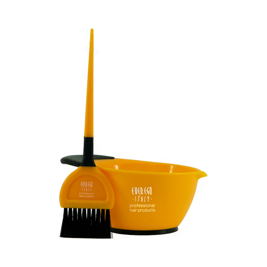 Yellow Ever Ego Italy professional hair dye bowl and brush set for salon use