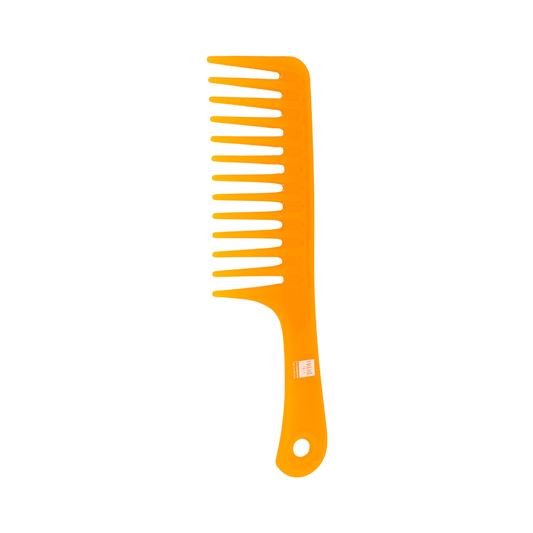 Bright orange wide-tooth detangling comb for curly hair styling