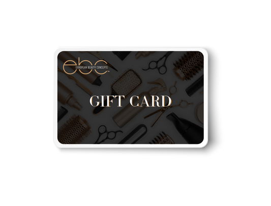 European Beauty Concepts gift card with hair tools background