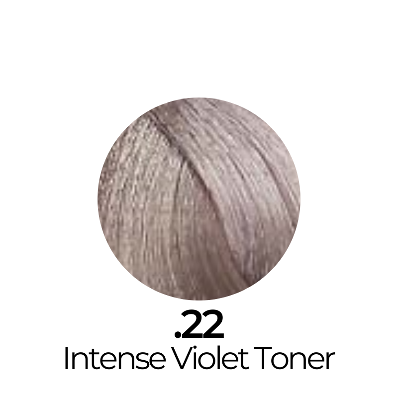 Intense Violet Toner for hair color correction, showcasing soft violet-toned highlights on light brown hair.
