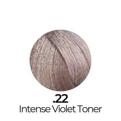 Intense Violet Toner for hair color correction, showcasing soft violet-toned highlights on light brown hair.