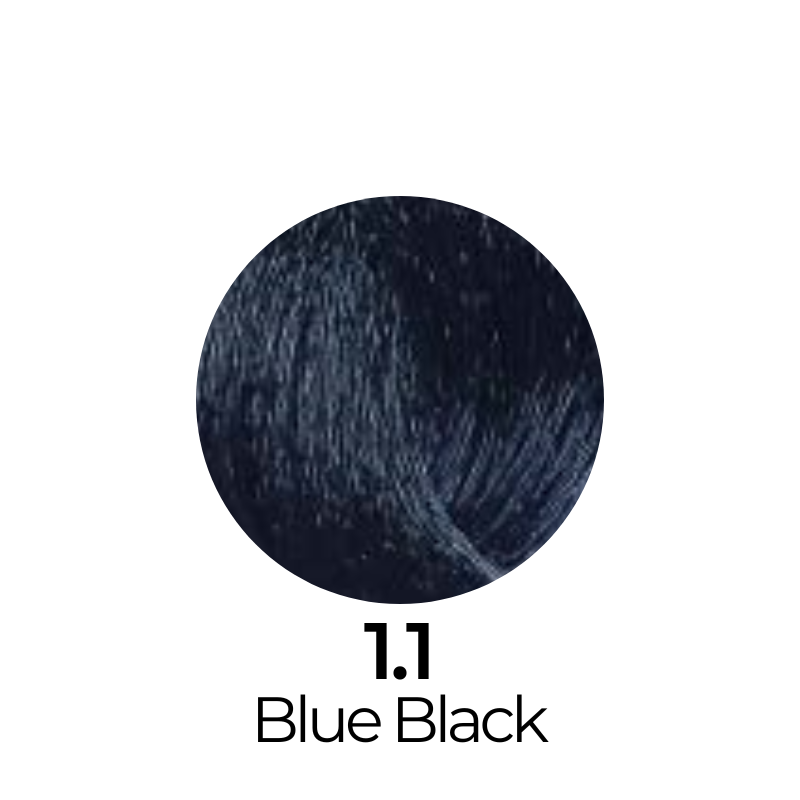 Blue Black 1.1 hair color swatch for professional salon use