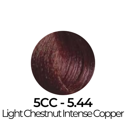 Light Chestnut Intense Copper hair color swatch, shade LCC-55.44, for professional beauty use.