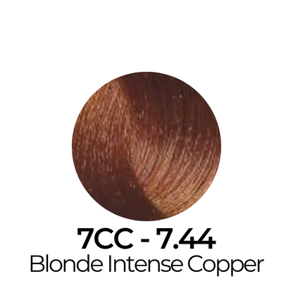 7CC-7.44 Blonde Intense Copper hair color swatch, rich warm tone for European beauty styling