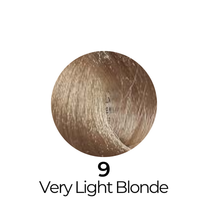 Very Light Blonde hair color swatch, shade 9, for beauty and salon use