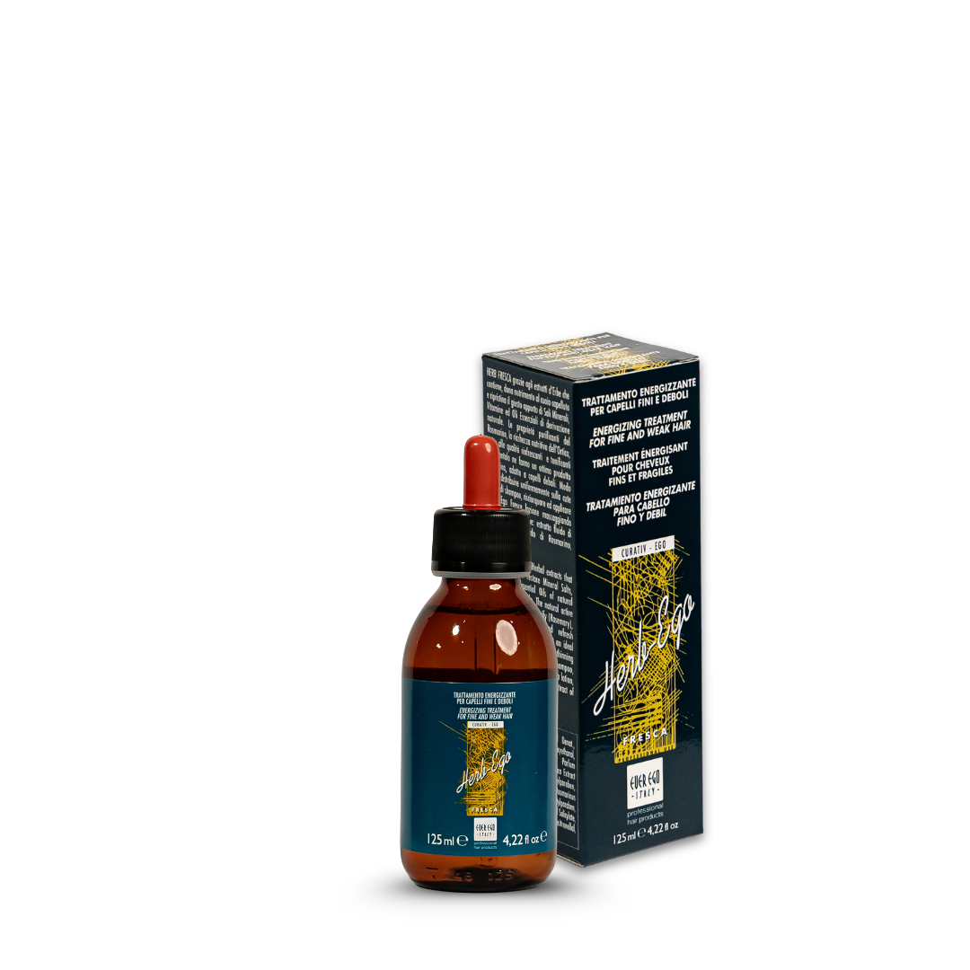 Herb-Ego Energizing Treatment for Fine and Weak Hair, 125ml bottle with dropper and box