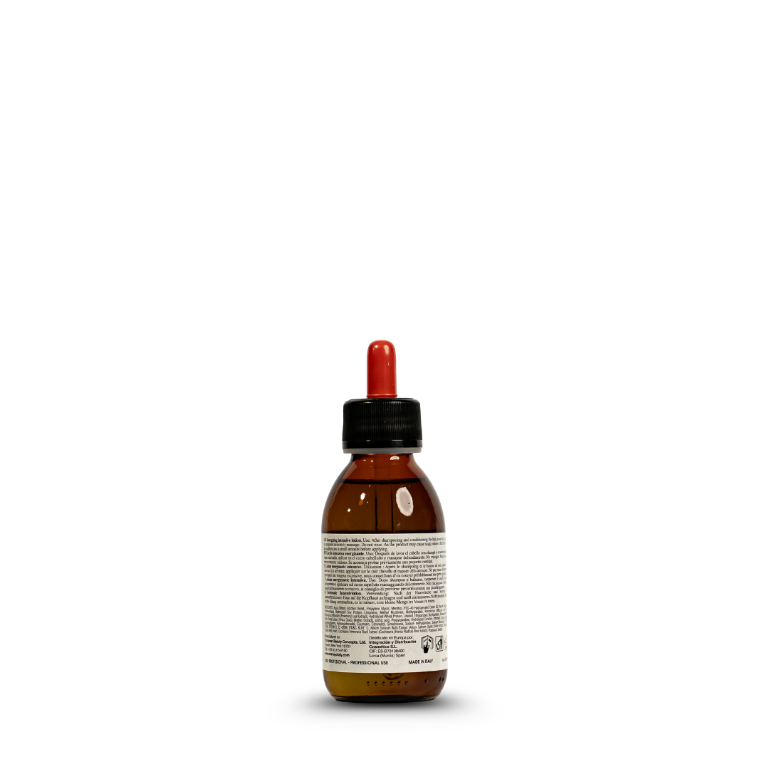 Amber glass bottle with dropper, professional hair treatment for intensive scalp care, made in Italy