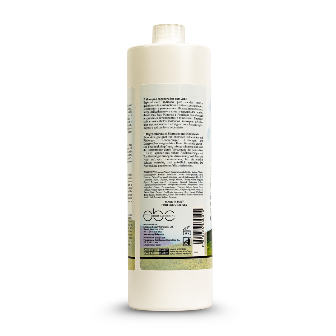 Regenerating onion shampoo for treated hair, made in Italy, professional use, with mineral salts and peptides