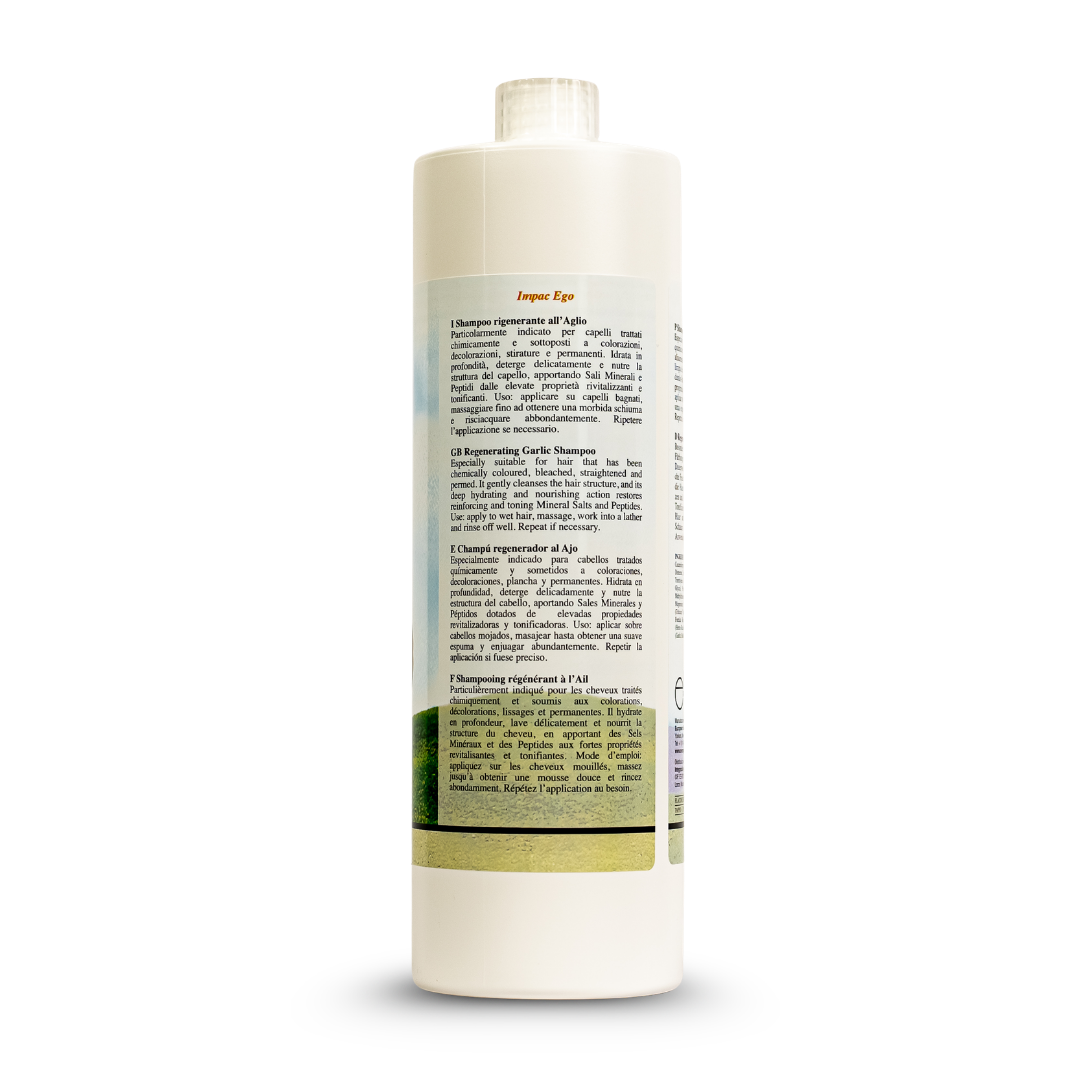 Regenerating garlic shampoo for chemically treated hair with mineral salts and peptides
