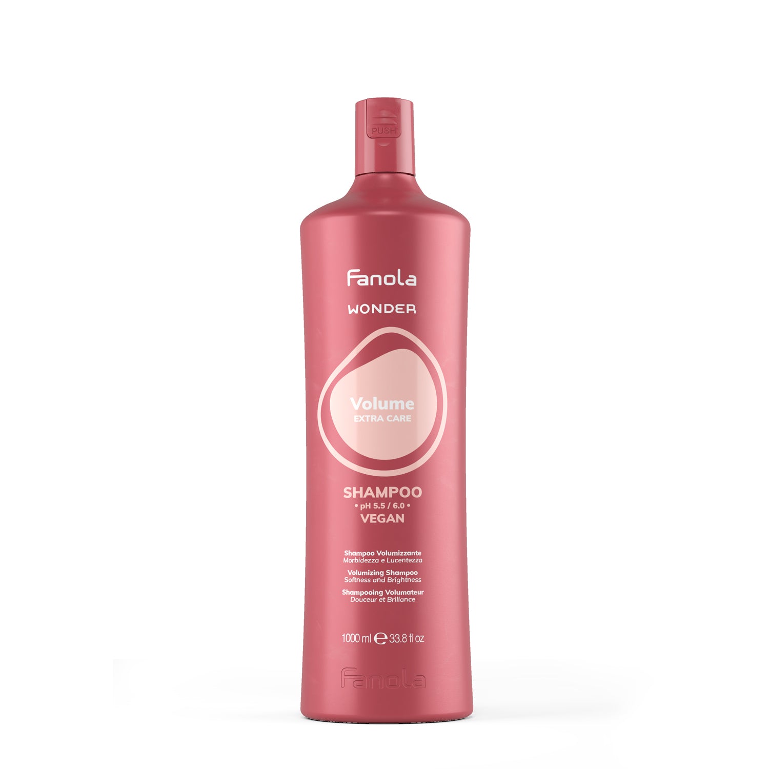 Fanola Wonder Volume Extra Care Vegan Shampoo for Softness & Brightness, 1000ml
