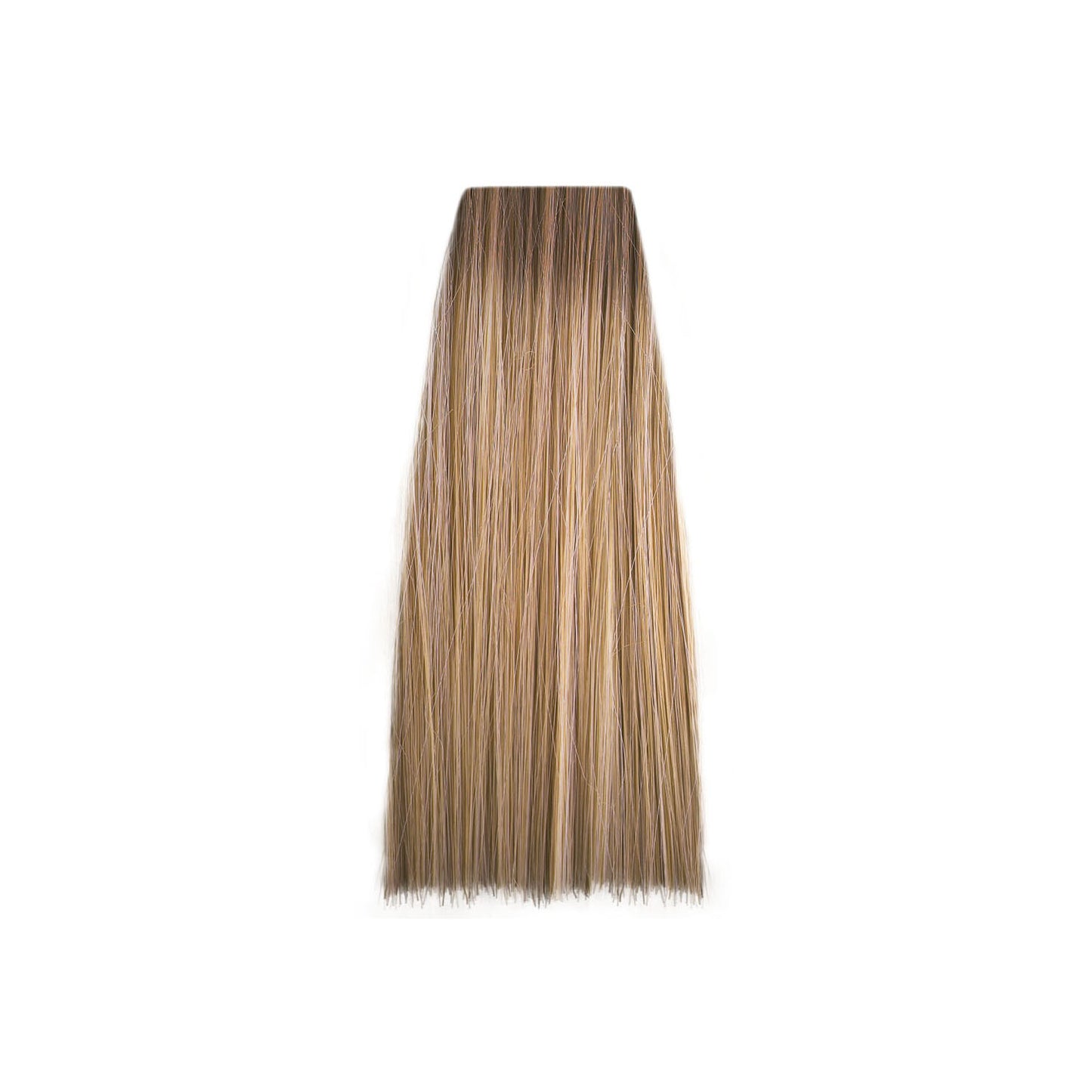 Smooth golden brown hair extension with natural highlights