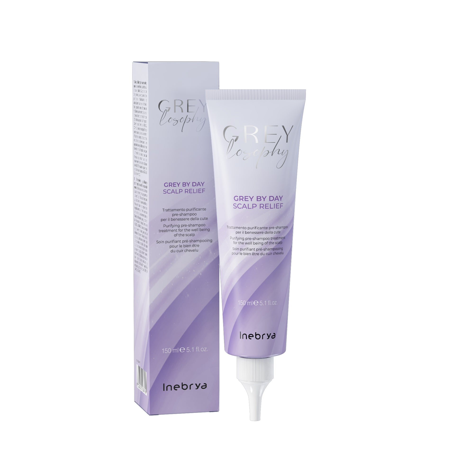 Grey by Day Scalp Relief purifying pre-shampoo treatment for scalp wellness, 150ml tube and box