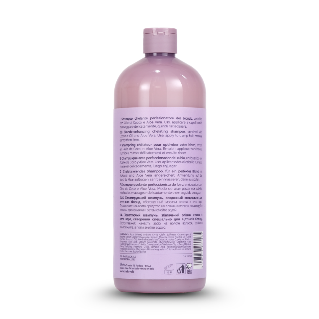 Blonde-enhancing chelating shampoo with coconut oil & aloe vera, professional hair care for blondes