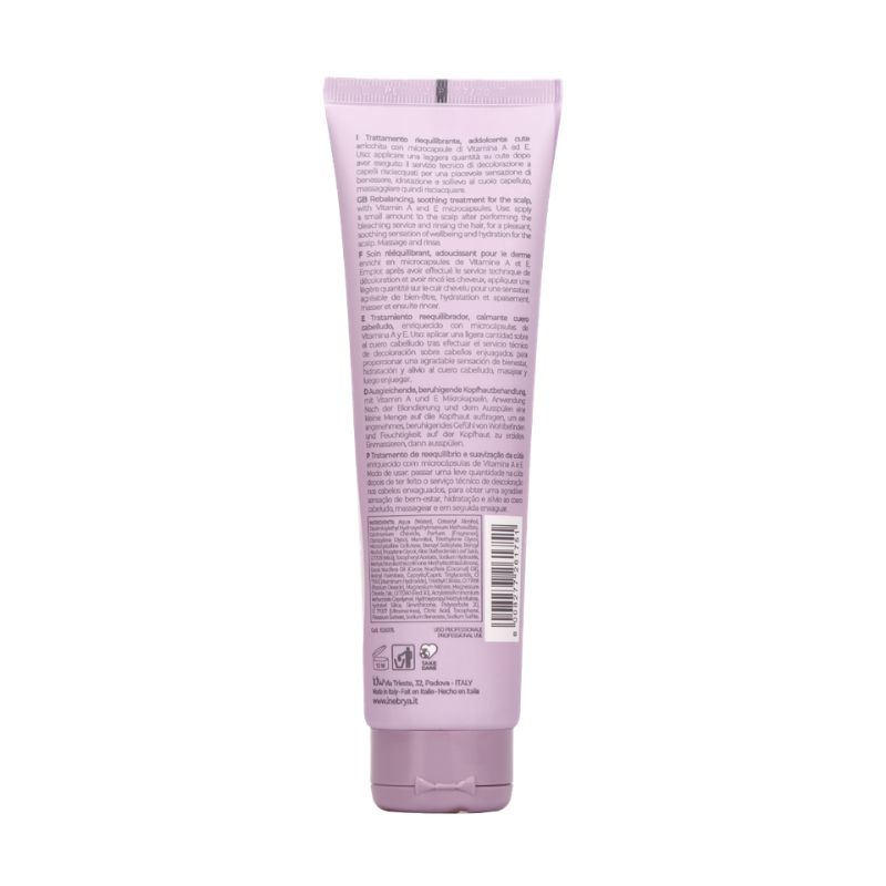 Pink tube of scalp rebalancing treatment with Vitamin A & E microcapsules, made in Italy