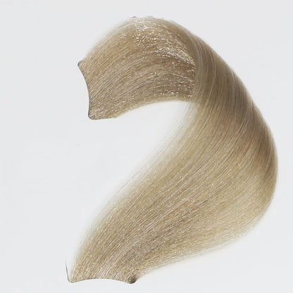 Smooth ash blonde hair swatch with subtle shimmer, ideal for salon color treatments and beauty styling.
