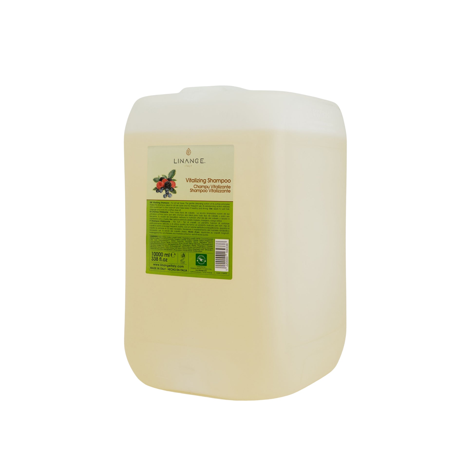 Linange Italy Vitalizing Shampoo 10L for all hair types, nourishing formula in bulk container
