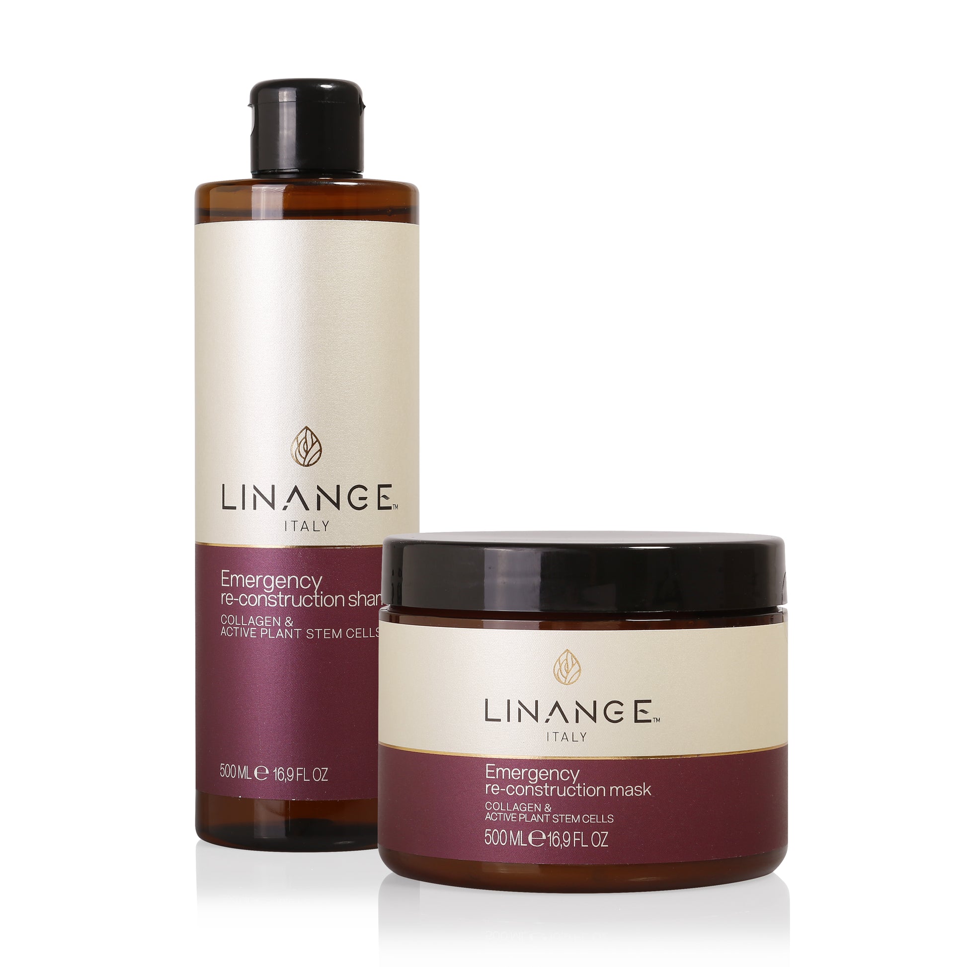 Linange Italy Emergency Re-Construction Shampoo & Mask with Collagen & Plant Stem Cells