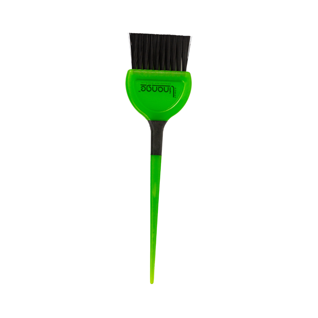 Bright green hair dye brush with black bristles for salon coloring applications