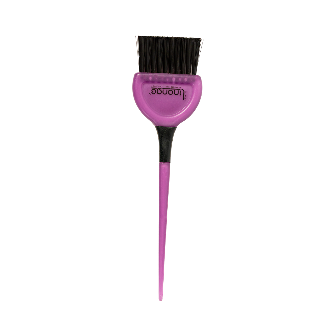 Purple hair dye brush with black bristles for salon coloring applications
