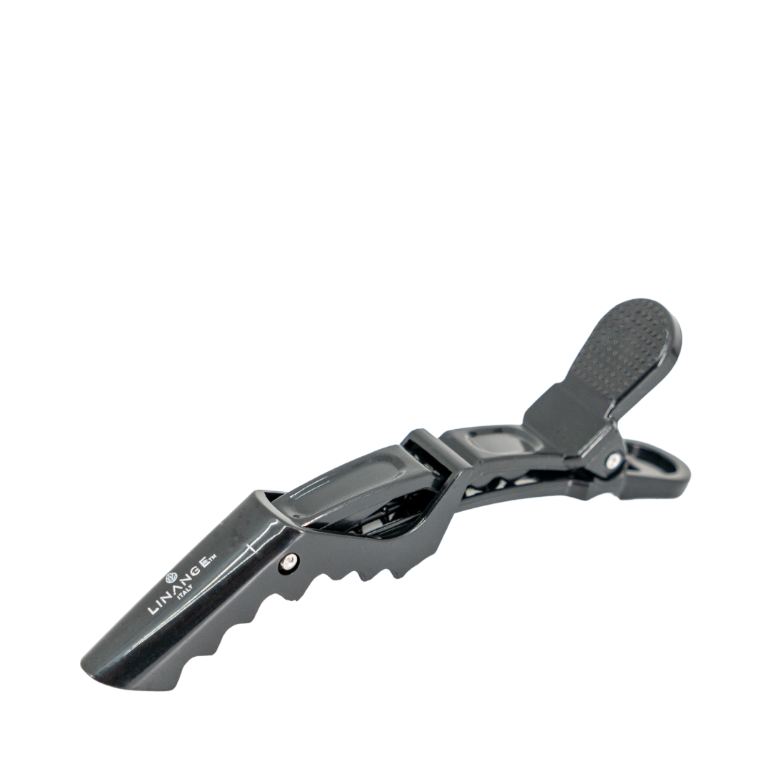Black LINANGE hair clip with textured grip, professional salon styling tool for secure hold