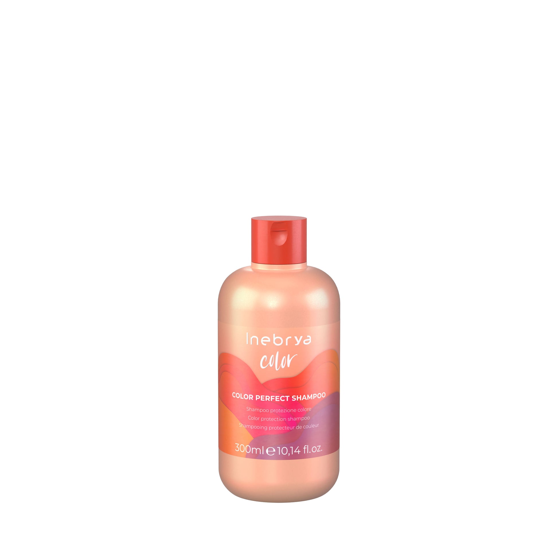 Inebrya Color Perfect Shampoo for color protection, 300ml bottle with coral design