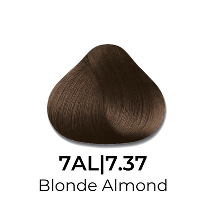 Blonde Almond 7AL|7.37 hair color swatch, rich warm brown tone for beauty styling
