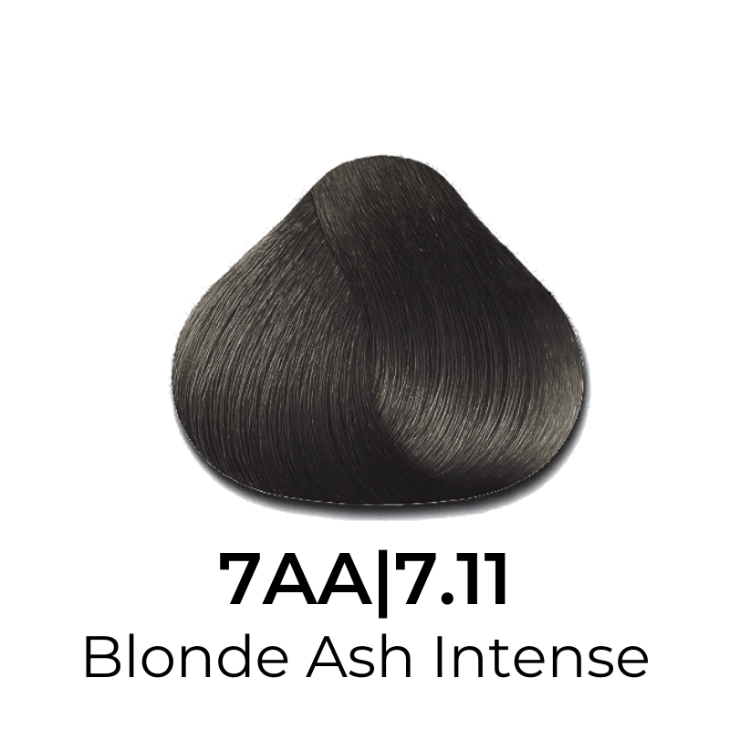 7AA|7.11 Blonde Ash Intense hair color swatch, cool-toned dark ash blonde shade for salon use