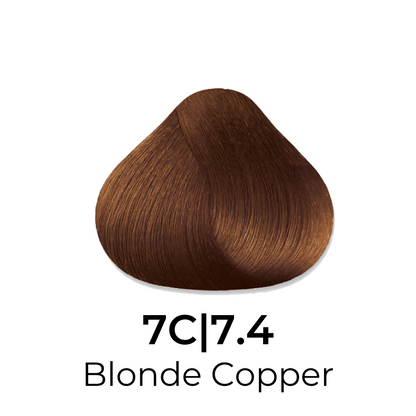 Blonde Copper hair color swatch 7C|7.4, rich warm tone for salon or home use