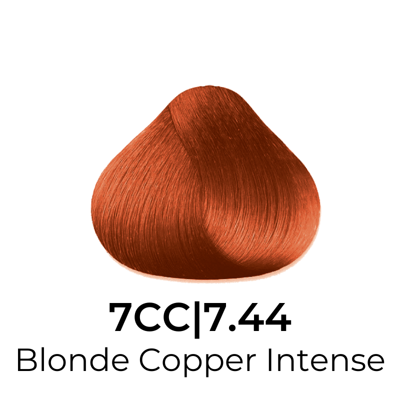 Blonde Copper Intense hair color swatch 7CC|7.44, vibrant copper tone for salon beauty