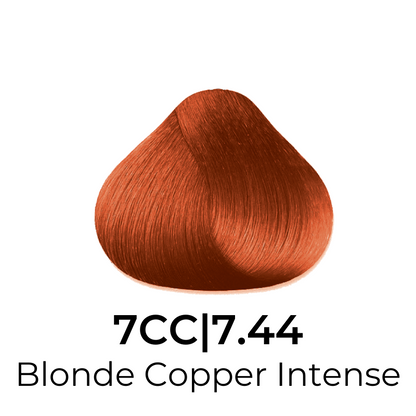 Blonde Copper Intense hair color swatch 7CC|7.44, vibrant copper tone for salon beauty