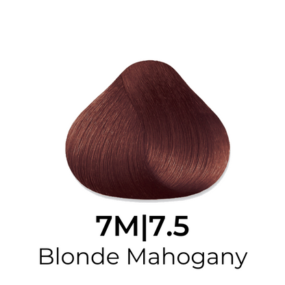 Blonde Mahogany hair color swatch 7M|7.5, rich warm tone for salon or home use