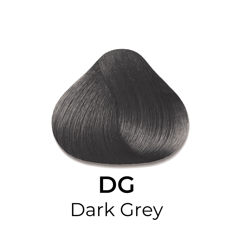 Dark Grey hair color swatch labeled DG, sleek and smooth texture for beauty styling