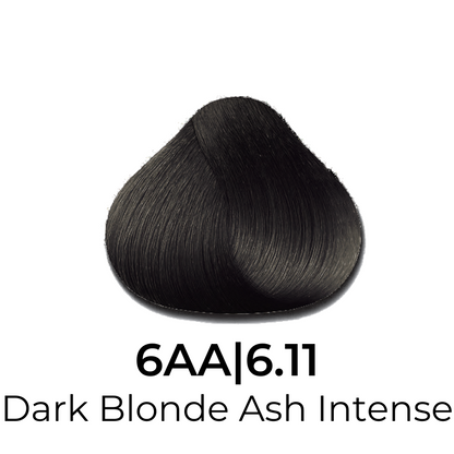Dark Blonde Ash Intense 6AA|6.11 hair color swatch, sleek and smooth texture for professional salon use