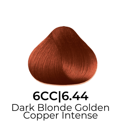 Dark Blonde Golden Copper Intense hair color swatch 6CC|6.44 for vibrant salon-style results