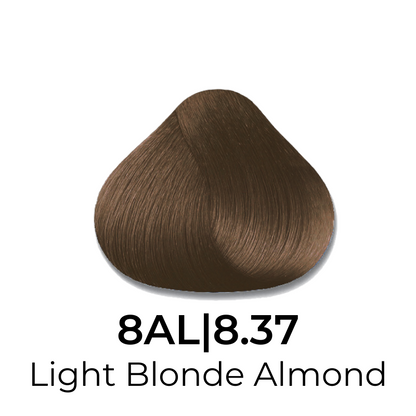 Light Blonde Almond hair color swatch 8AL|8.37 for salon or home use