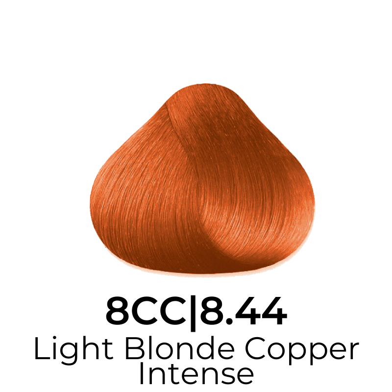 Light Blonde Copper Intense hair color swatch 8CC|8.44 for vibrant warm tones