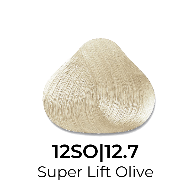 Super Lift Olive 12SO/12.7 hair color swatch, ultra-light blonde shade for professional beauty use
