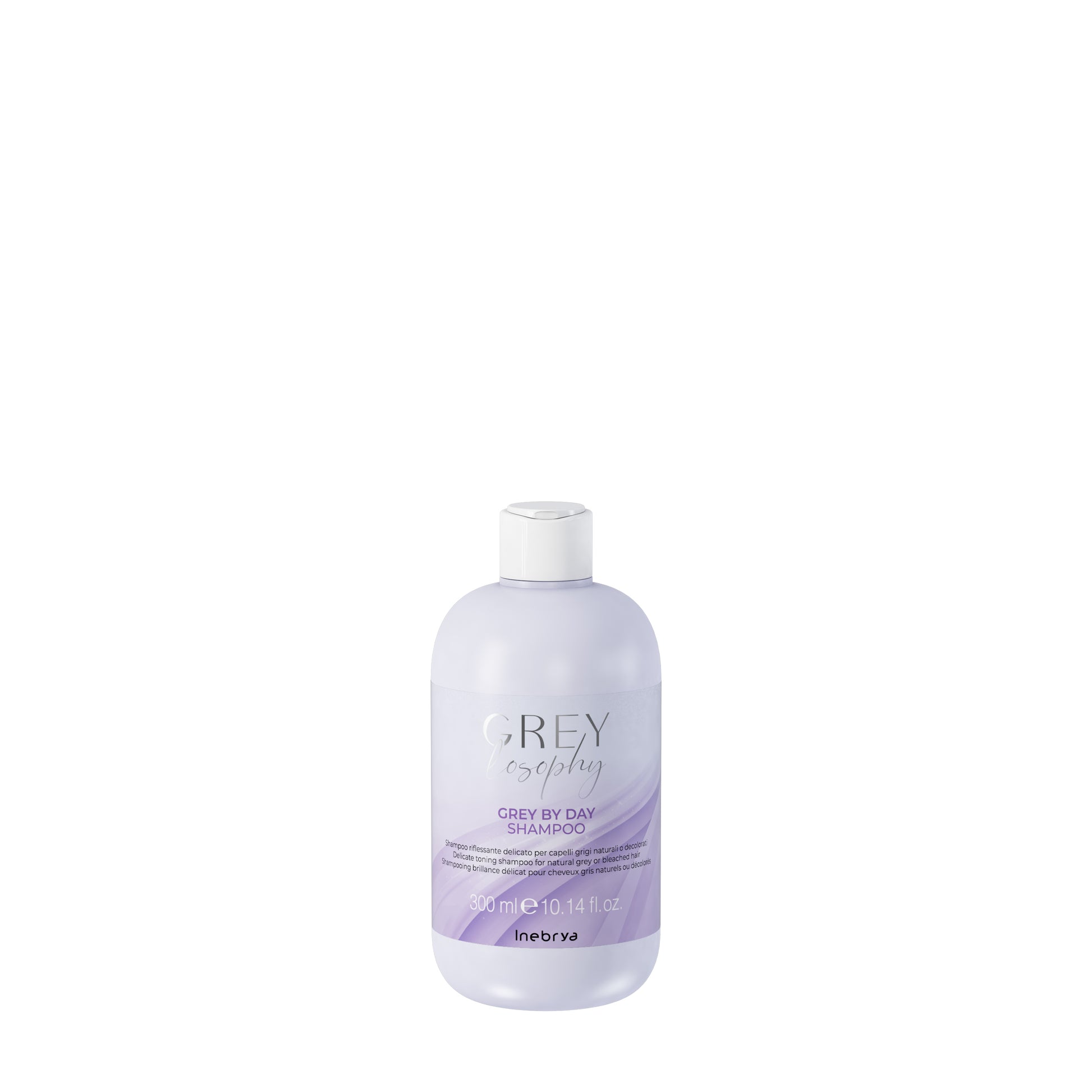 Grey By Day Shampoo for natural grey or bleached hair, 300ml bottle with purple label
