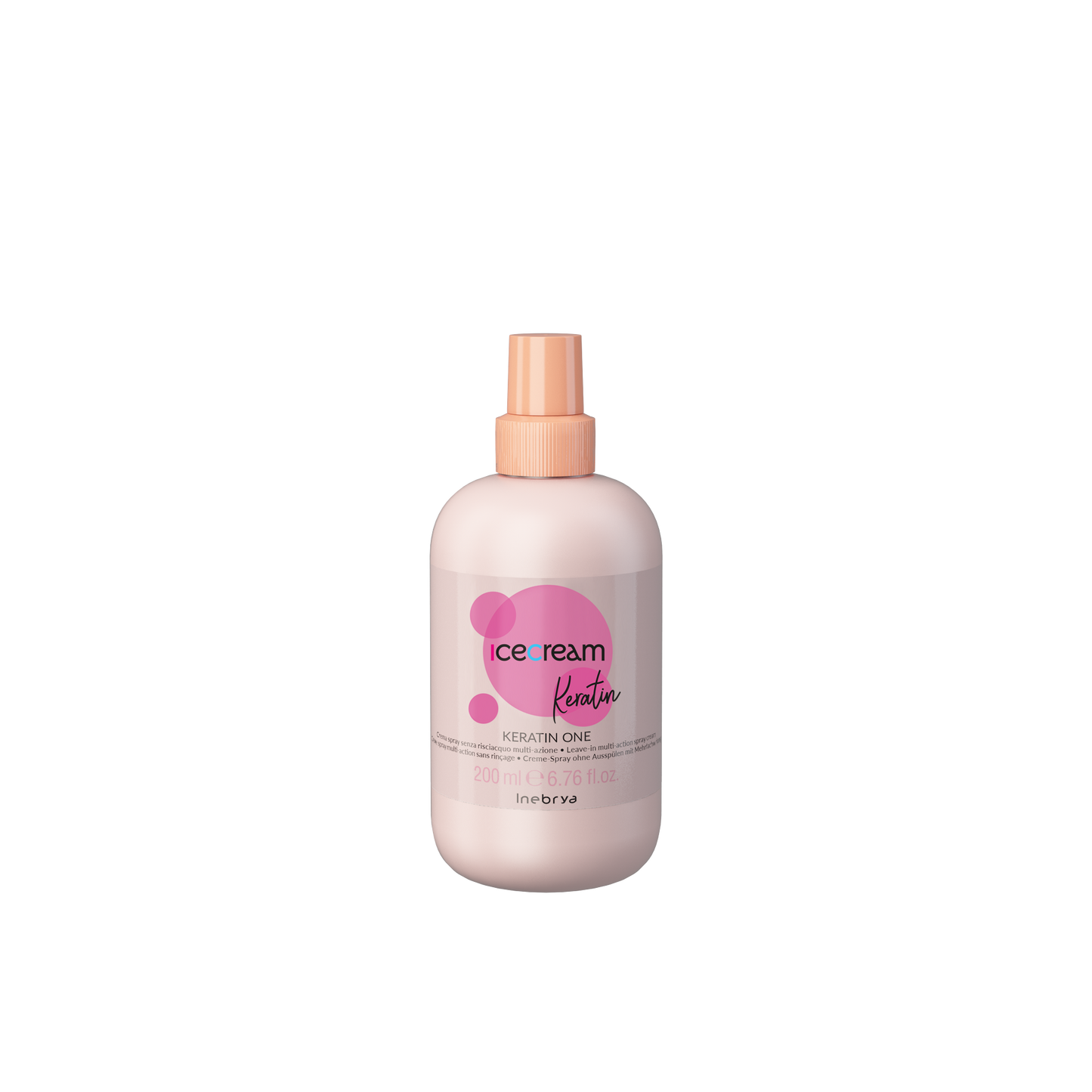Icecream Keratin One leave-in spray cream for hair care, 200ml bottle with pink design