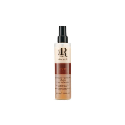 Argan and keratin regenerating bi-phase hair conditioner in 200ml bottle with spray nozzle