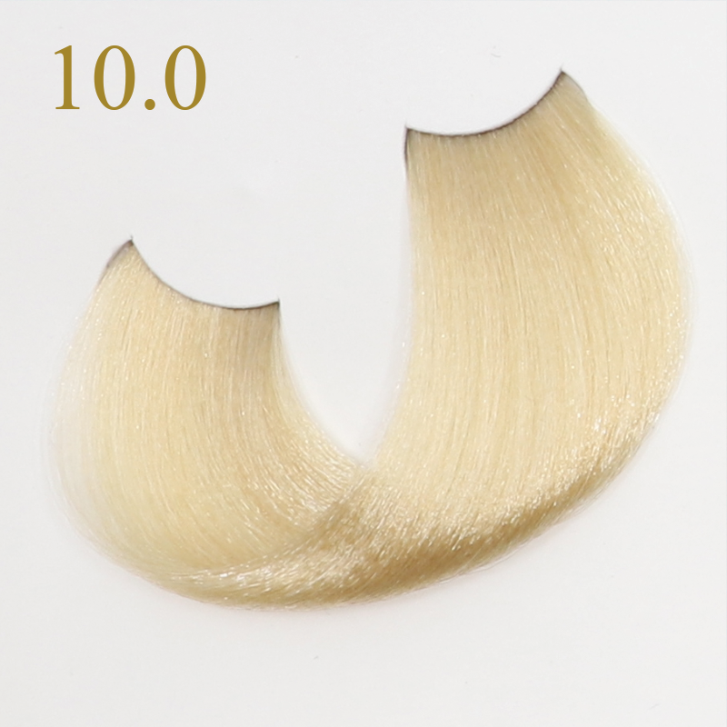 Ultra light blonde hair swatch, shade 10.0, for professional hair coloring and styling
