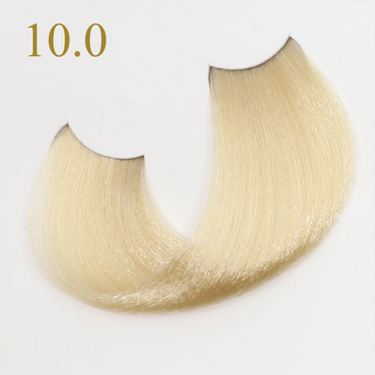 Ultra light blonde hair swatch, shade 10.0, for professional hair coloring and styling