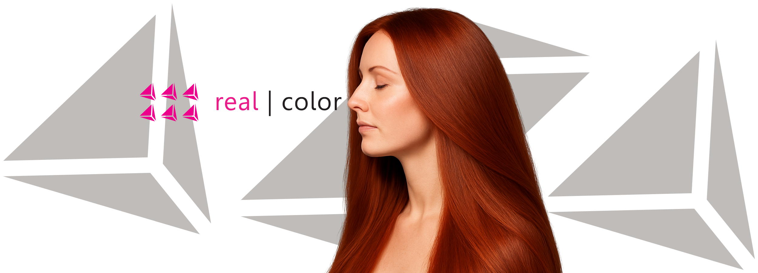 Woman with vibrant red hair showcasing real color hair dye, smooth and glossy strands