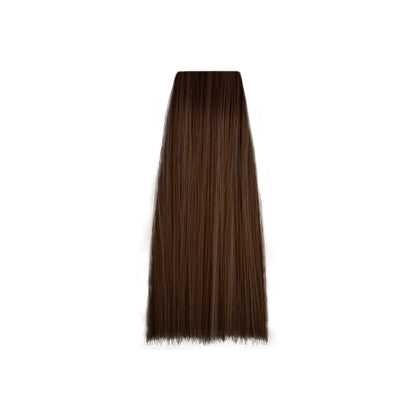 Rich dark brown hair swatch for salon color selection, smooth and straight texture