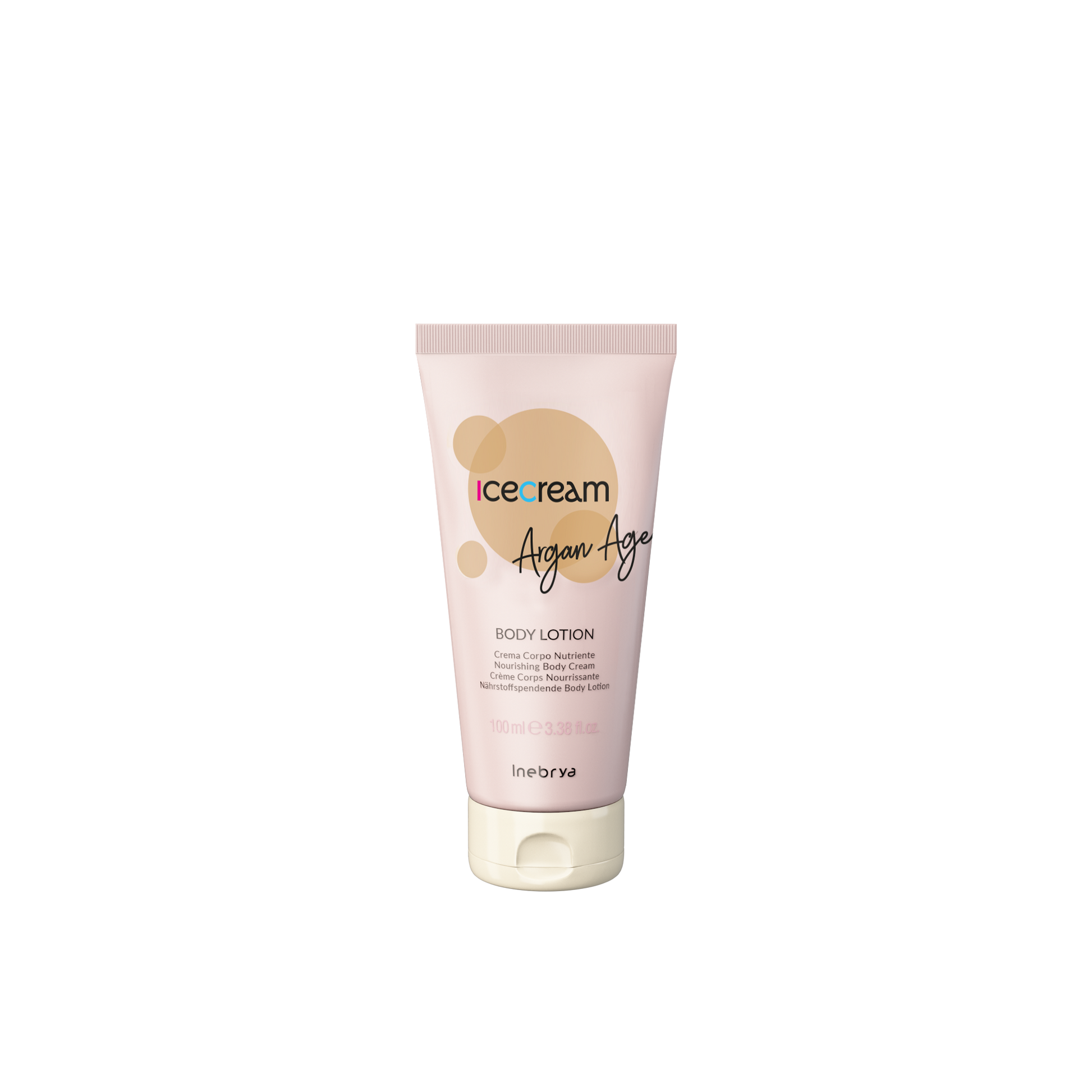 Icecream Argan Age nourishing body lotion in pink tube, 100ml, for moisturized skin care